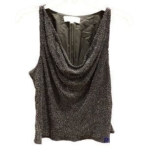Vintage Cecily Brown Fully Beaded Black Draped Tank Top Sz M